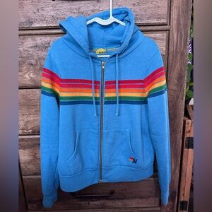 Aviator Nation RARE 6 Striped Hoodie with Rainbow Stripes